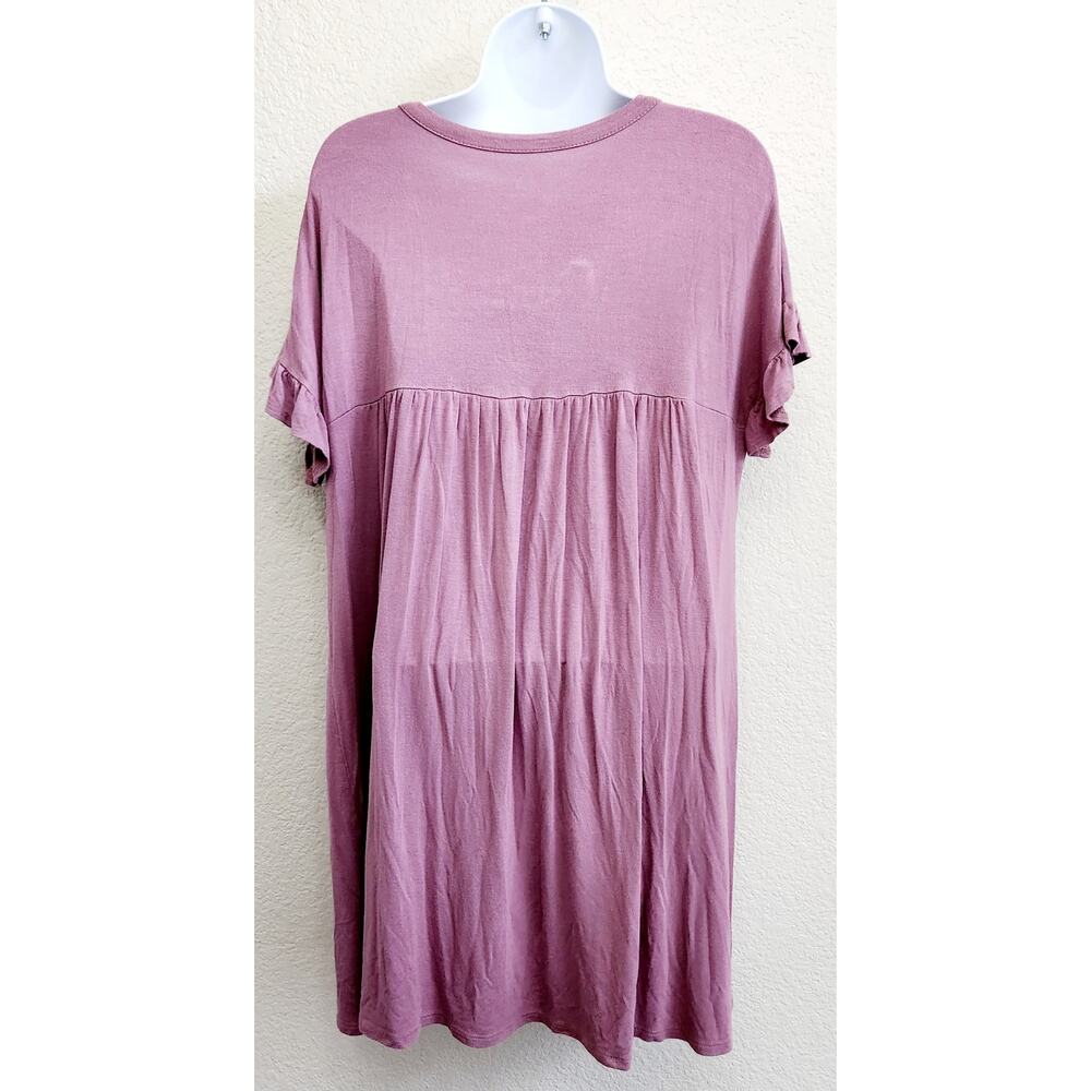 Simlu Dusty Rose Pleated Front Dress Large Short Capped Sleeves Tie Back Flowy